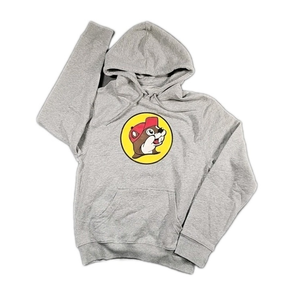 Buc-ee's Men's Hoodie‎ Small Gray Pullover Sweatshirt Kangaroo Pocket Logo